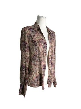 Banana Republic Paisley Button-Front Blouse - Pink and Purple 100% Silk